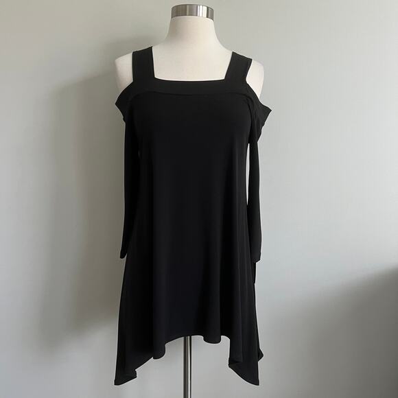 Clara Sun Woo Cold Shoulder Asymmetrical Hem Tunic Black XS NWT - Picture 1 of 8